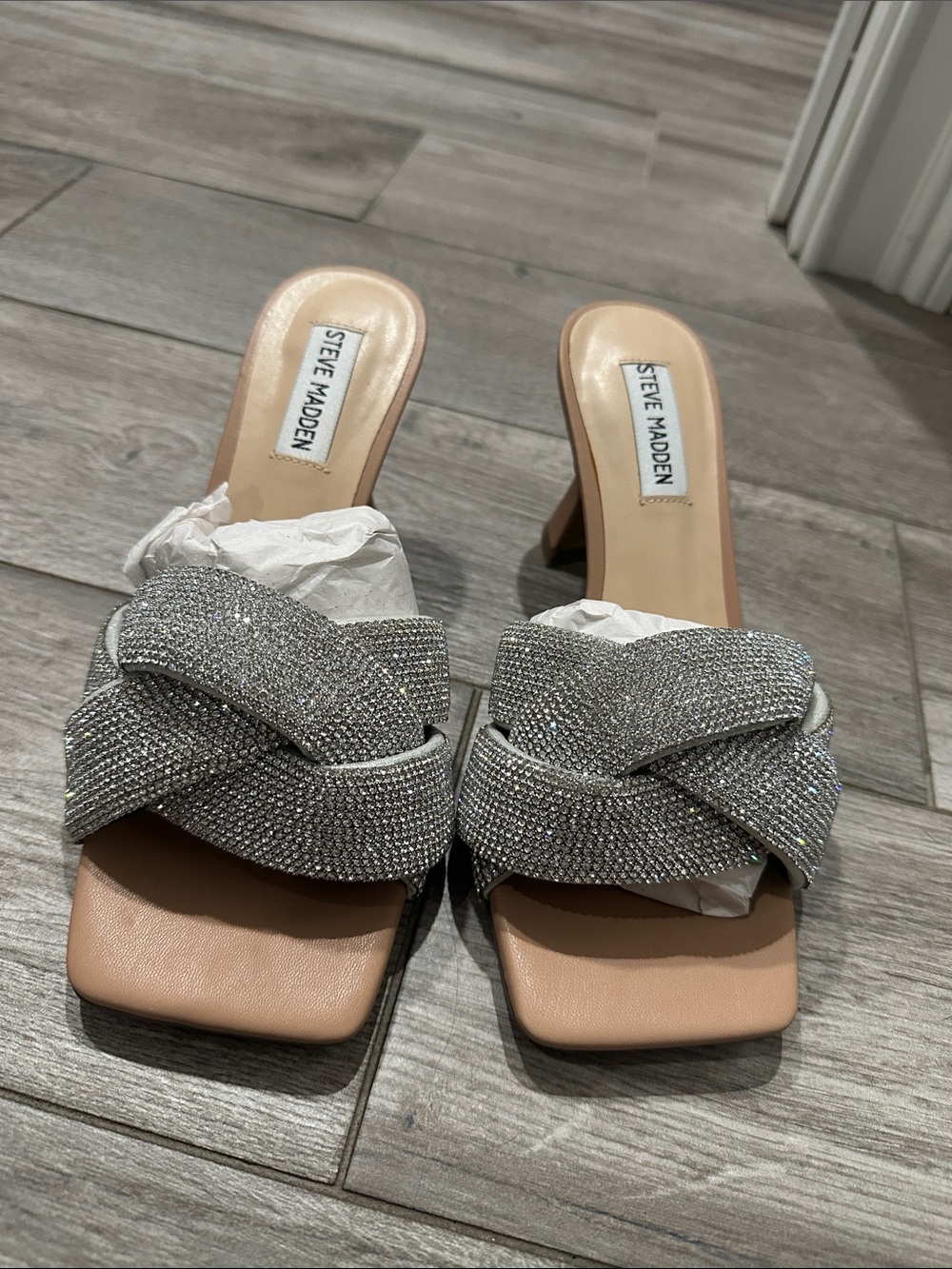 Steve Madden Silver Crystal Knot Heels